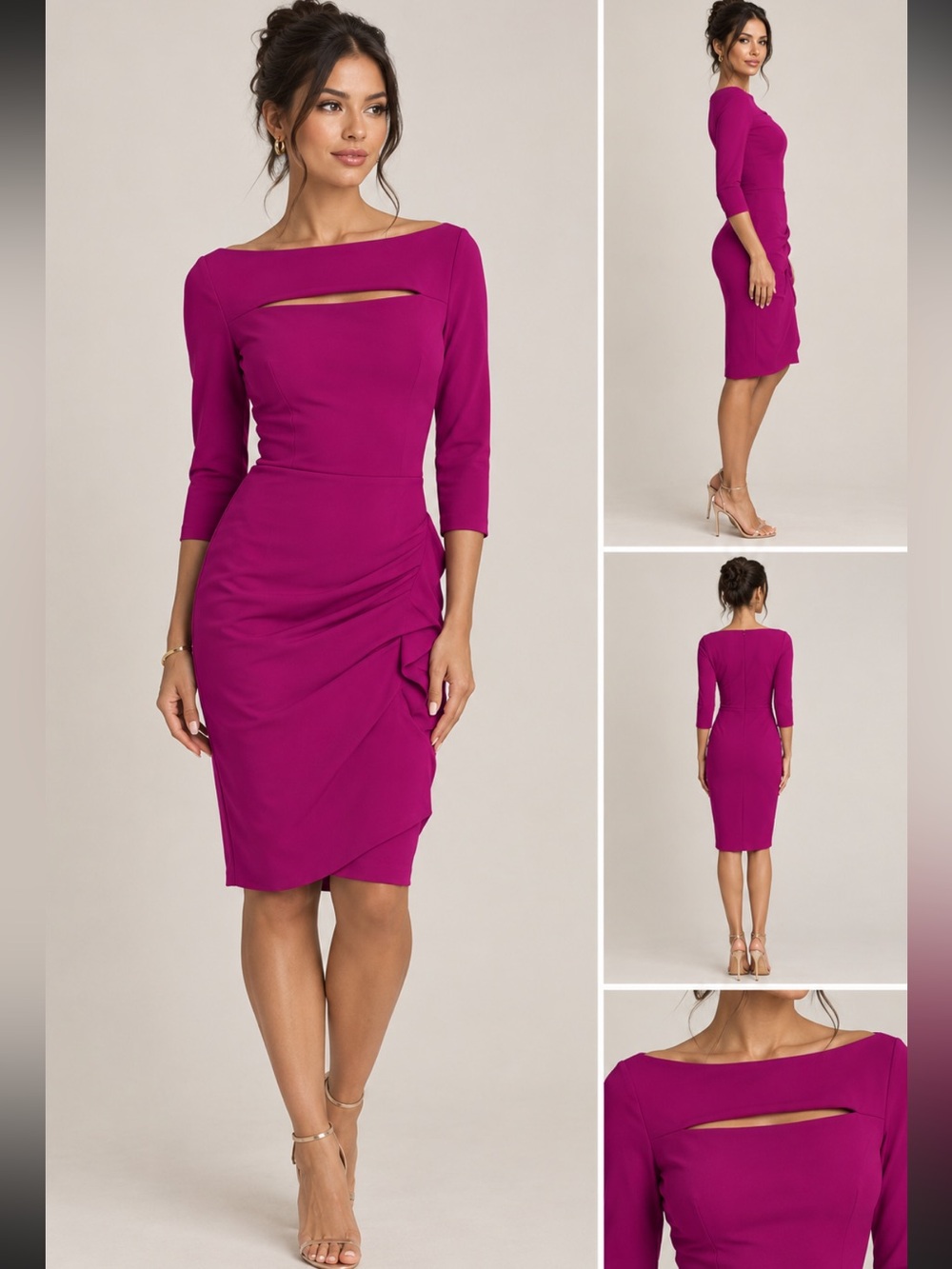 Chiara Boni La Petite Robe Kate Dress Boat Neck Midi Fuchsia Purple IT 46 US 10